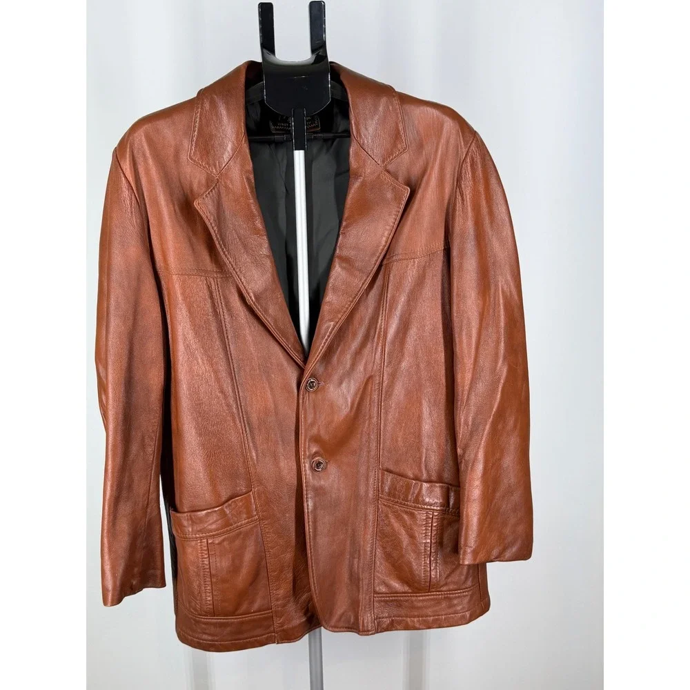 Reed Sportswear Vintage Cognac Brown Leather Blazer Jacket Mens 42 44 Coat